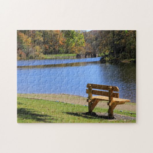 Picturesque Colorful Herfst Twin Lakes Park Bench Legpuzzel (Horizontaal)