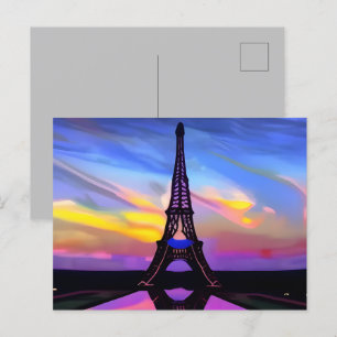 Picturesque Eiffeltoren in een gloeiende zonnebank Briefkaart