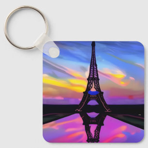 Picturesque Eiffeltoren in een gloeiende zonnebank Sleutelhanger