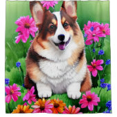 Picturesque Floral Corgi Douchegordijn (Voorkant)