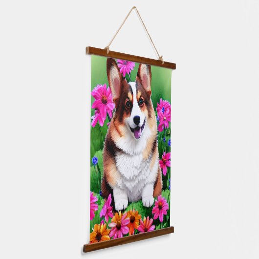 Picturesque Floral Corgi Hangend Wandkleed (Gebogen)