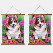 Picturesque Floral Corgi Hangend Wandkleed (Dubbel)