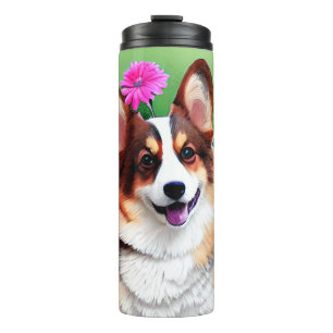 Picturesque Floral Corgi Thermosbeker