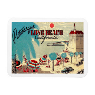 Picturesque Long Beach, California Vintage Postcar Magneet