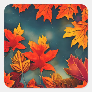 Picturesque Rustic Autumn Maple Leaves Vierkante Sticker
