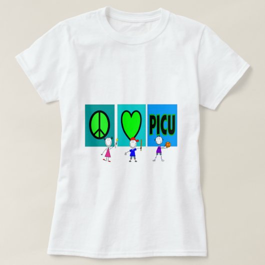 PICU Nurse Gifts "Peace Love PICU" T-shirt (Design voorkant)