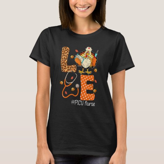 Picu Nurse Love Thanksgiving Leopard Stethoscope T T-shirt (Voorkant)