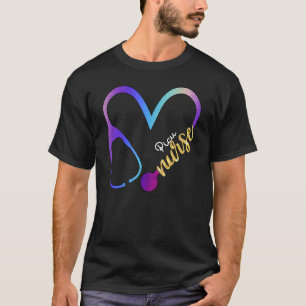 Picu Zurse watercol Love Heart Stethoscoop Rn Nurs T-shirt