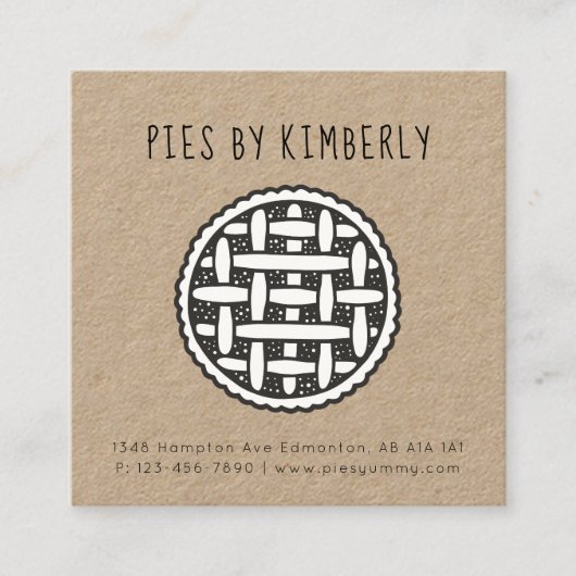 Pie Bakery Business Simple Minimalist Modern Black Vierkante Visitekaartje (Voorkant)