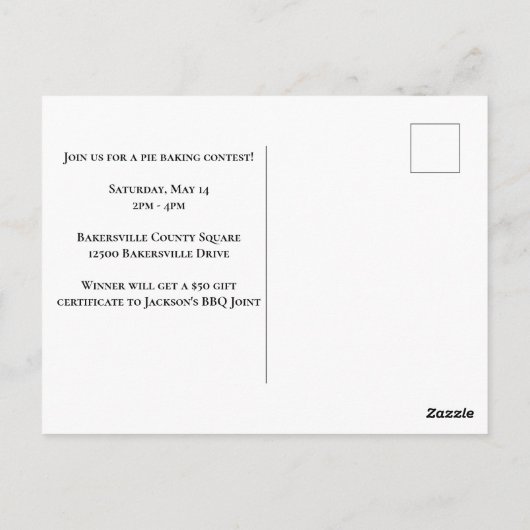 Pie Baking Contest Cute Custom County Festival Briefkaart (Achterkant)