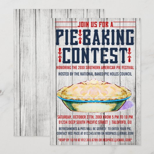 Pie Baking Contest Invitations Kaart (Voorkant / Achterkant)