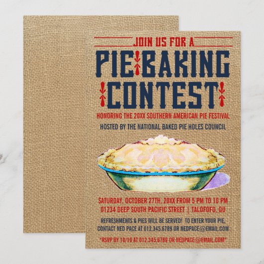 Pie Baking Contest Invitations Kaart (Voorkant / Achterkant)