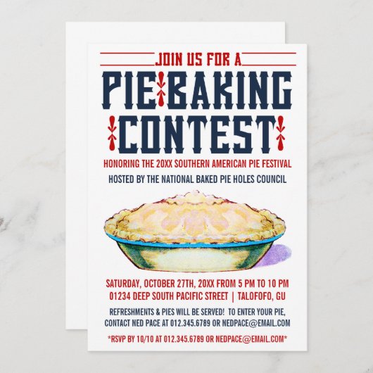 Pie Baking Contest Invitations Kaart (Voorkant / Achterkant)