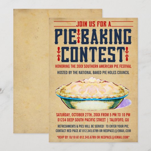 Pie Baking Contest Invitations Kaart (Voorkant / Achterkant)