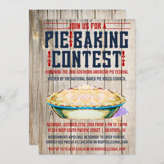 Pie Baking Contest Invitations Kaart (Voorkant / Achterkant)
