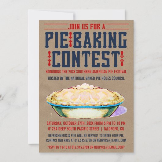 Pie Baking Contest Invitations Kaart (Voorkant)