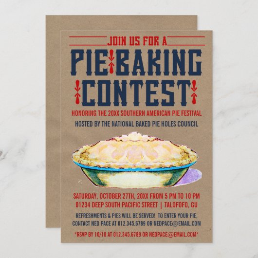 Pie Baking Contest Invitations Kaart (Voorkant / Achterkant)