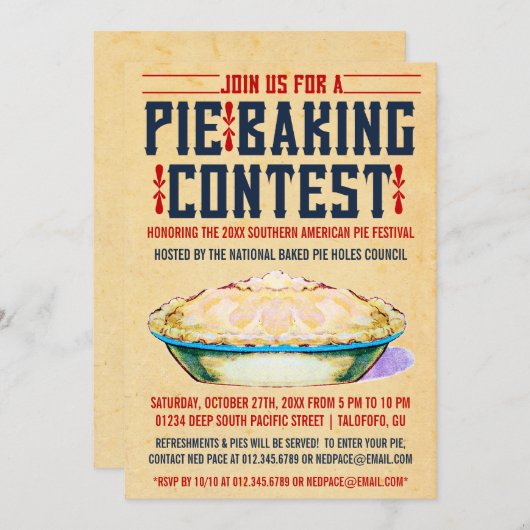 Pie Baking Contest Invitations Kaart (Voorkant / Achterkant)