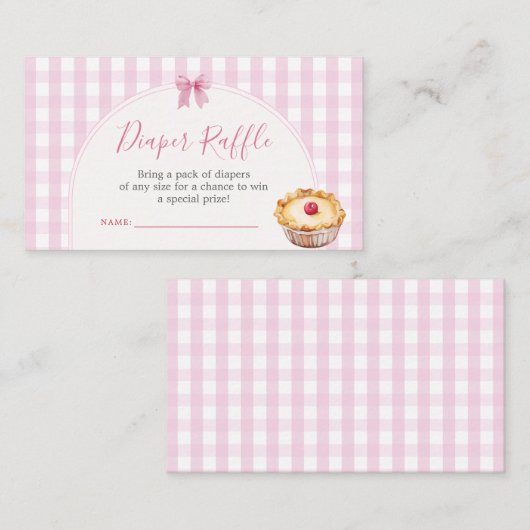 Pie Cutie Roze Gingham Baby shower Luier Raffle Informatiekaartje (Voorkant / Achterkant)
