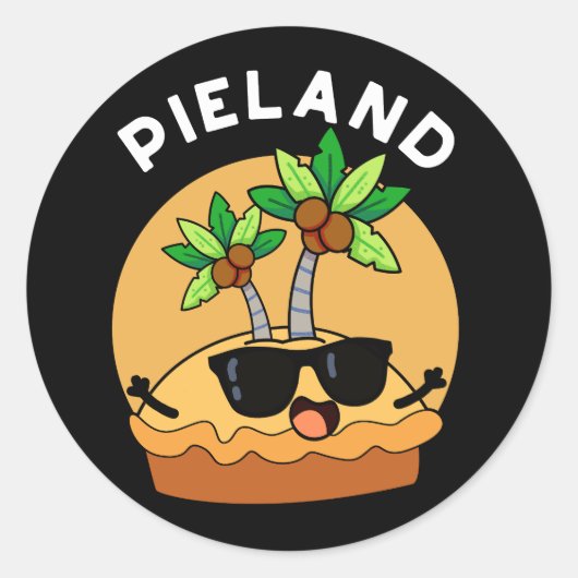 Pie-land Funny Island Pun Dark BG Ronde Sticker (Voorkant)