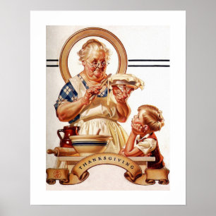 "Pie Making". Thanksgiving Poster