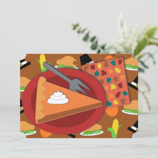 Pie op Thanksgiving Flat Holiday Kaart (Staand voorkant)