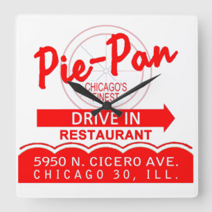 Pie-Pan Drive-In Restaurant, Chicago, Illinois Vierkante Klok