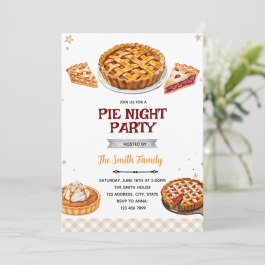 Pie party theme invitation kaart (Staand voorkant)