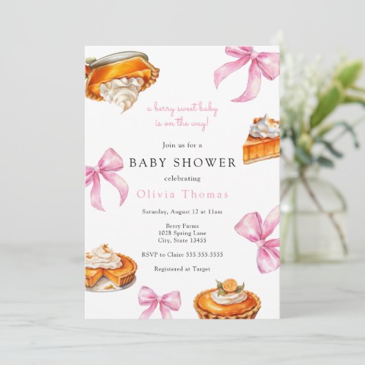 Pie Pink Bow Baby shower Kaart (Staand voorkant)