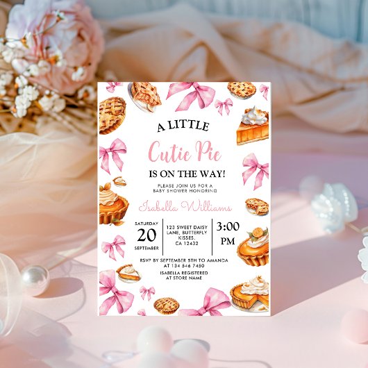 Pie Pink Bow Baby shower Kaart