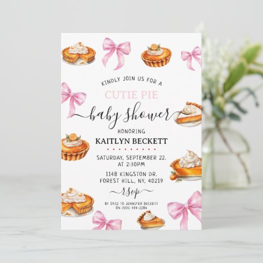 Pie Pink Bow Baby shower Kaart (Staand voorkant)