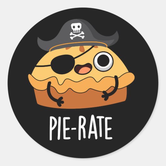 Pie-rate Funny Pirate Pie Dark BG Ronde Sticker (Voorkant)