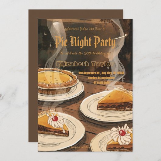 Pie Sharing Night Party Invitation – Sweet & Cozy  Kaart (Voorkant / Achterkant)
