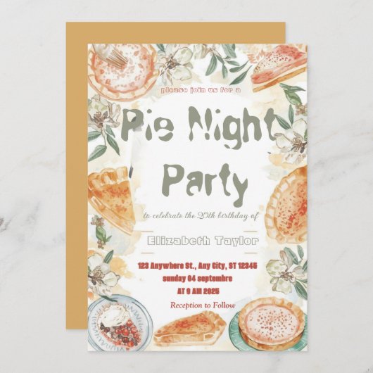 Pie Sharing Night Party Invitation – Sweet & Cozy Kaart (Voorkant / Achterkant)