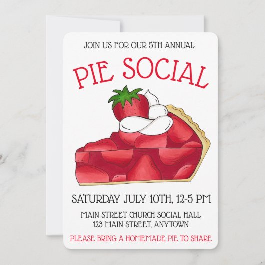 Pie Social Party Dessert Bake Sale Strawberry Kaart (Voorkant)