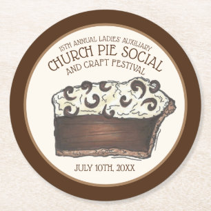 Pie Social Pi Day Dessert Bake Sale Slice Ronde Kartonnen Onderzetter