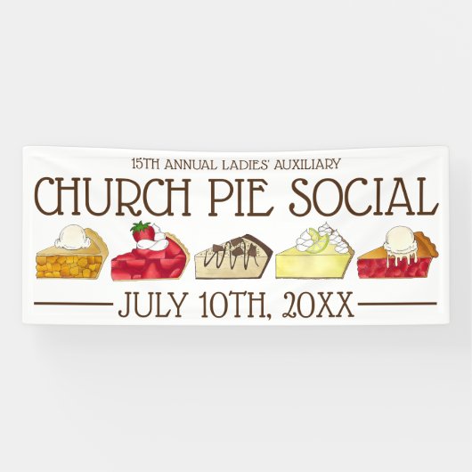 Pie Social Pi Day Dessert Bake Sale Slice Spandoek (Horizontaal)