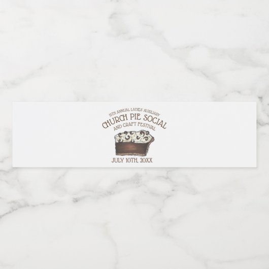 Pie Social Pi Day Dessert Bake Sale Slice Waterfles Etiket (Enkel label)