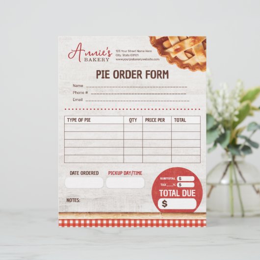 Pie voor Bakkerij Custom Order Formulier (Staand voorkant)