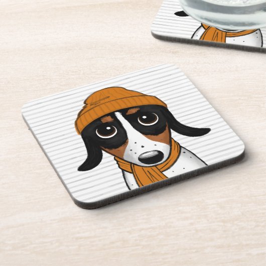 Piebald Dachshund Cute Hipster Dog Bier Onderzetter (Linkerzijde)