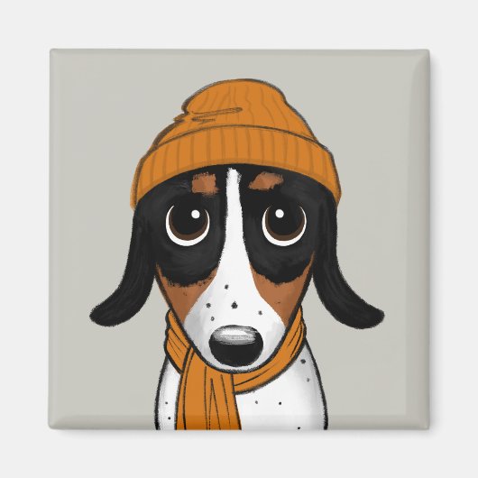 Piebald Dachshund | Cute Hipster Dog Magneet (Voorkant)