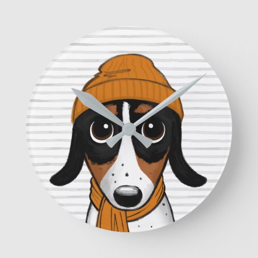 Piebald Dachshund Cute Hipster Dog Ronde Klok (Voorkant)