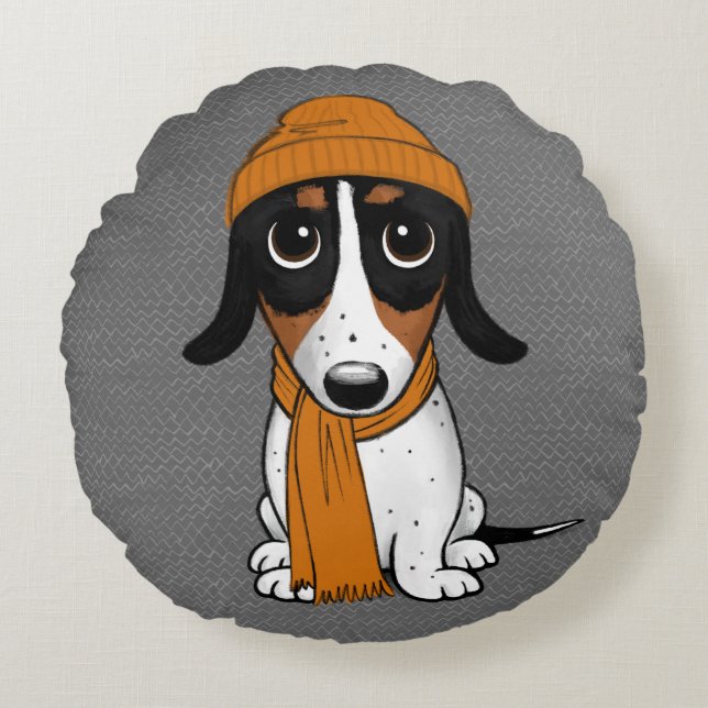 Piebald Dachshund Cute Hipster Dog Round Pillow Rond Kussen (Voorkant)