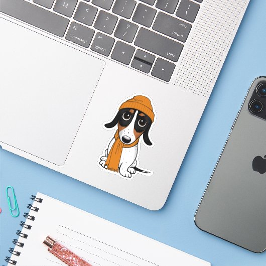 Piebald Dachshund | Cute Hipster Dog Sticker (Laptop met iPhone)