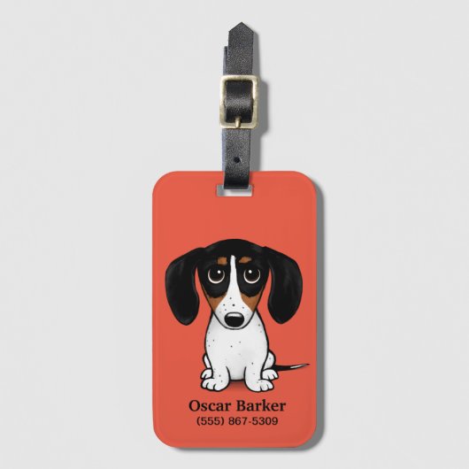 Piebald Dachshund Cute Puppy Dog Bagagelabel (Voorkant (verticaal))