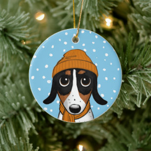 Piebald Dachshund Cute Winter Dog Holiday Keramiek Keramisch Ornament