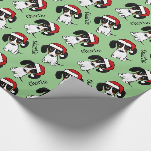 Piebald Dachshund Kerstmis Aangepaste Naam Leuke H Cadeaupapier (Hoek)