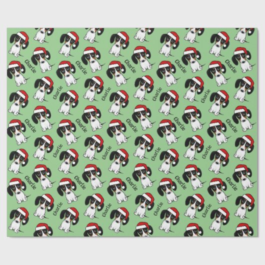 Piebald Dachshund Kerstmis Aangepaste Naam Leuke H Cadeaupapier (Vlak)