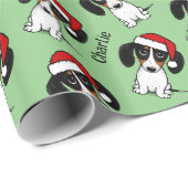 Piebald Dachshund Kerstmis Aangepaste Naam Leuke H Cadeaupapier (Rol Hoek)