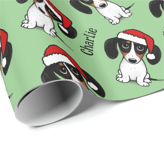 Piebald Dachshund Kerstmis Aangepaste Naam Leuke H Cadeaupapier (Rol Hoek)